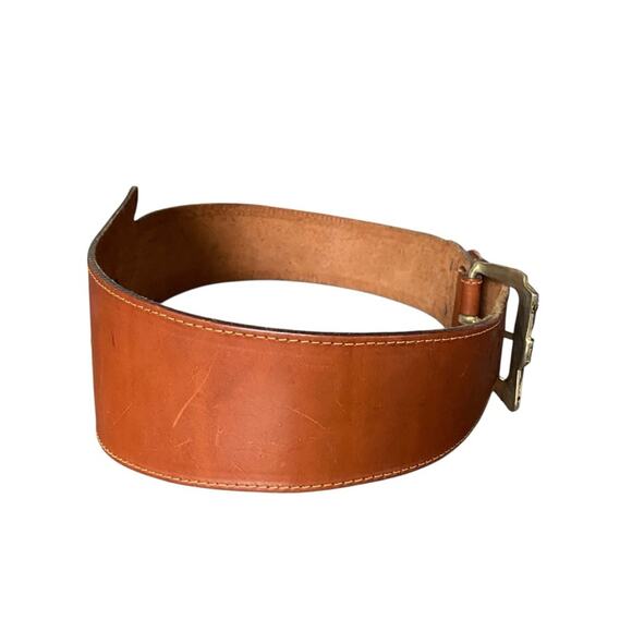 Vintage Brown Leather Wide Waist Belt Bow Detail Size large main image 6